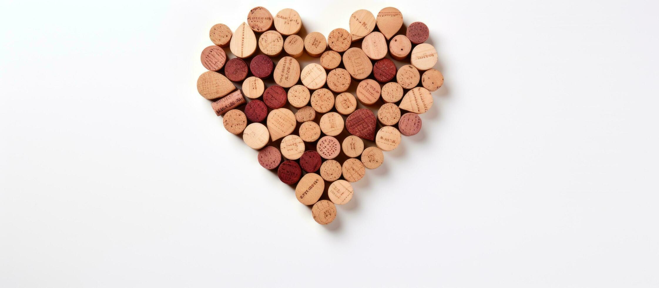 un' alta qualità fotografia visualizzazione un' cuore fatto di vino tappi su un' bianca sfondo, prese a partire dal foto