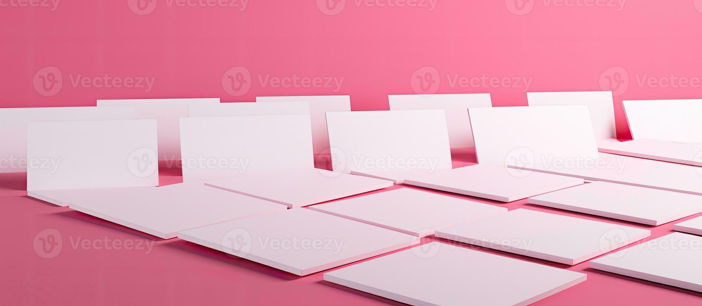 bianca attività commerciale carte con un la zona per scrittura su un' rosa sfondo. concetto di attività commerciale, attività commerciale foto