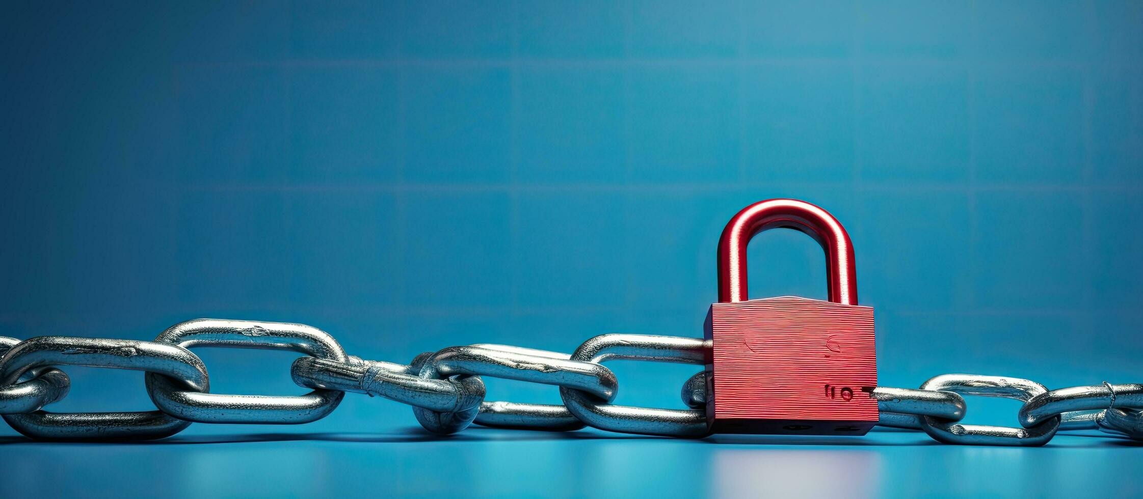 sicurezza concetto un' rosso catena e lucchetto su un' blu sfondo simboleggiare sicurezza. foto