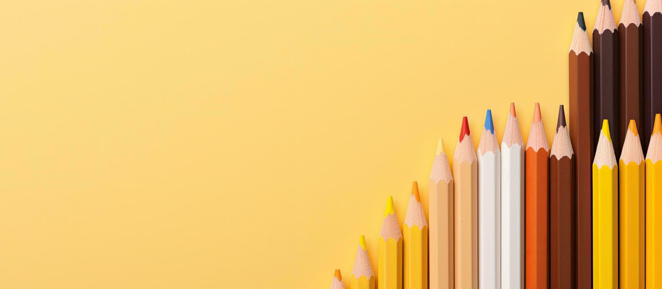 superiore Visualizza di colorato matite su un' leggero giallo sfondo. copia spazio e spazio per testo. foto