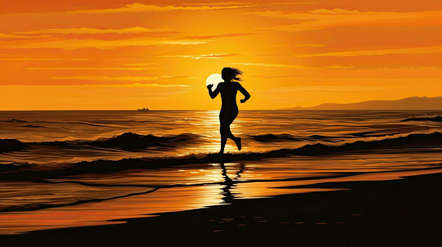 in esecuzione su il spiaggia a tramonto di il mare foto