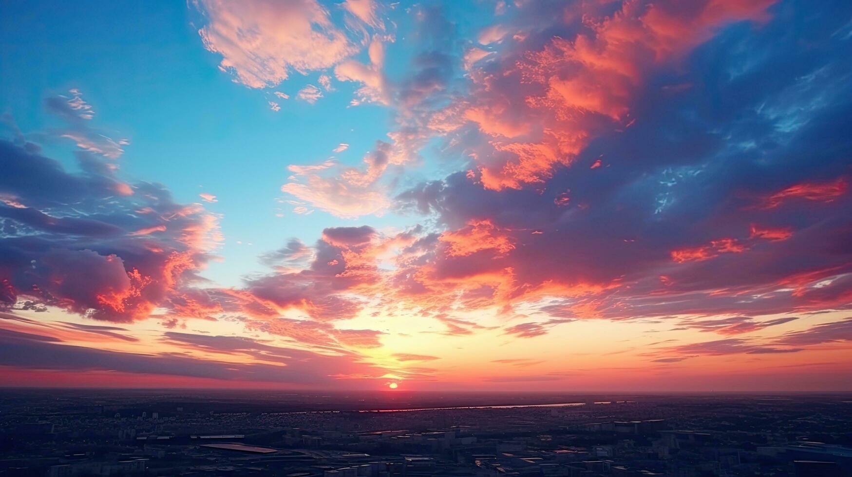 città con vivace drammatico tramonto cielo foto