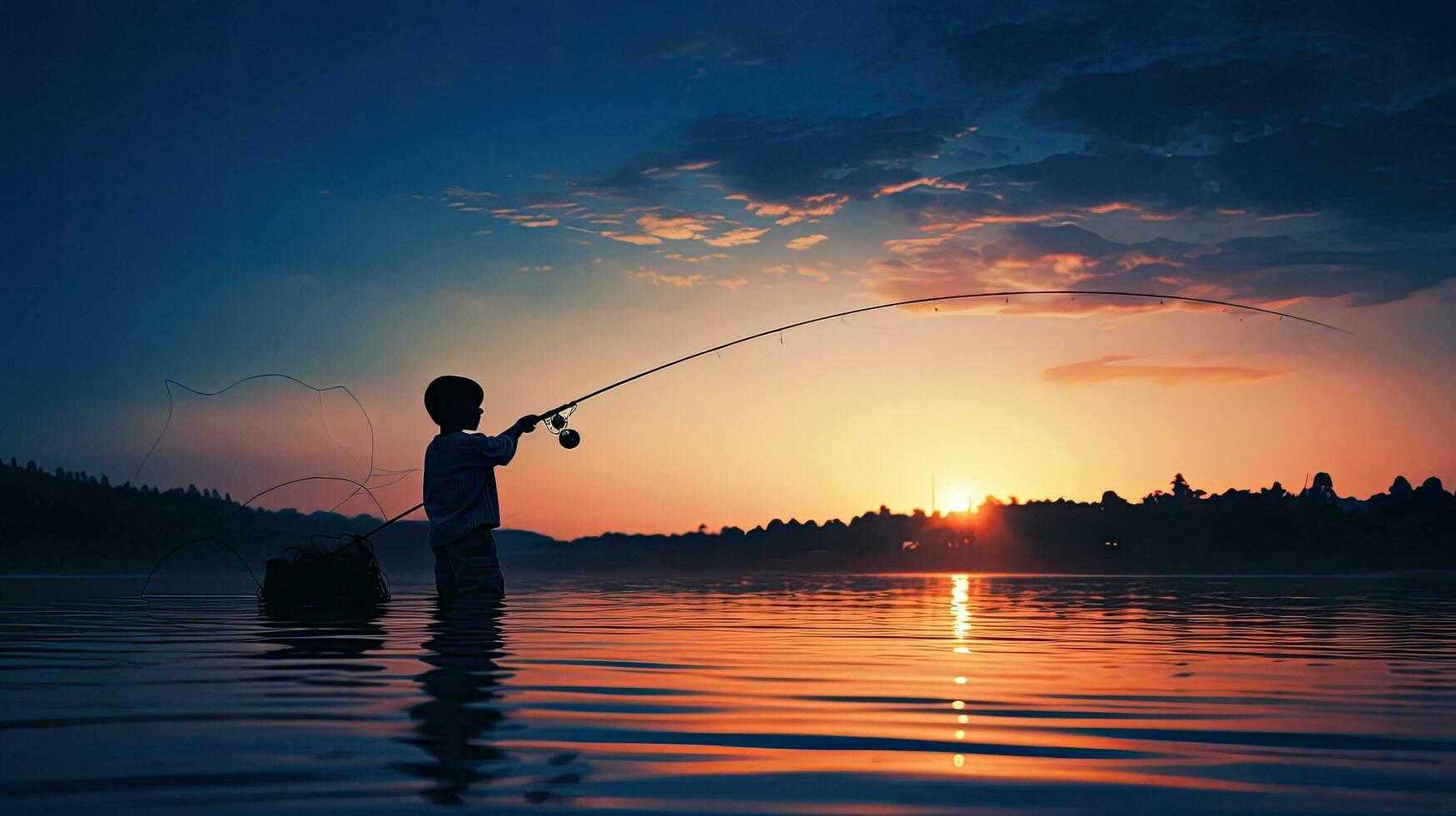 ragazzo pesca nel il sera foto