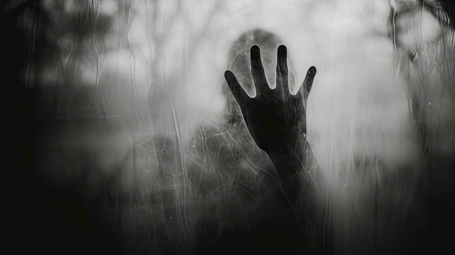 Halloween a tema sfocato mano ombra su smerigliato bicchiere nel monocromatico foto