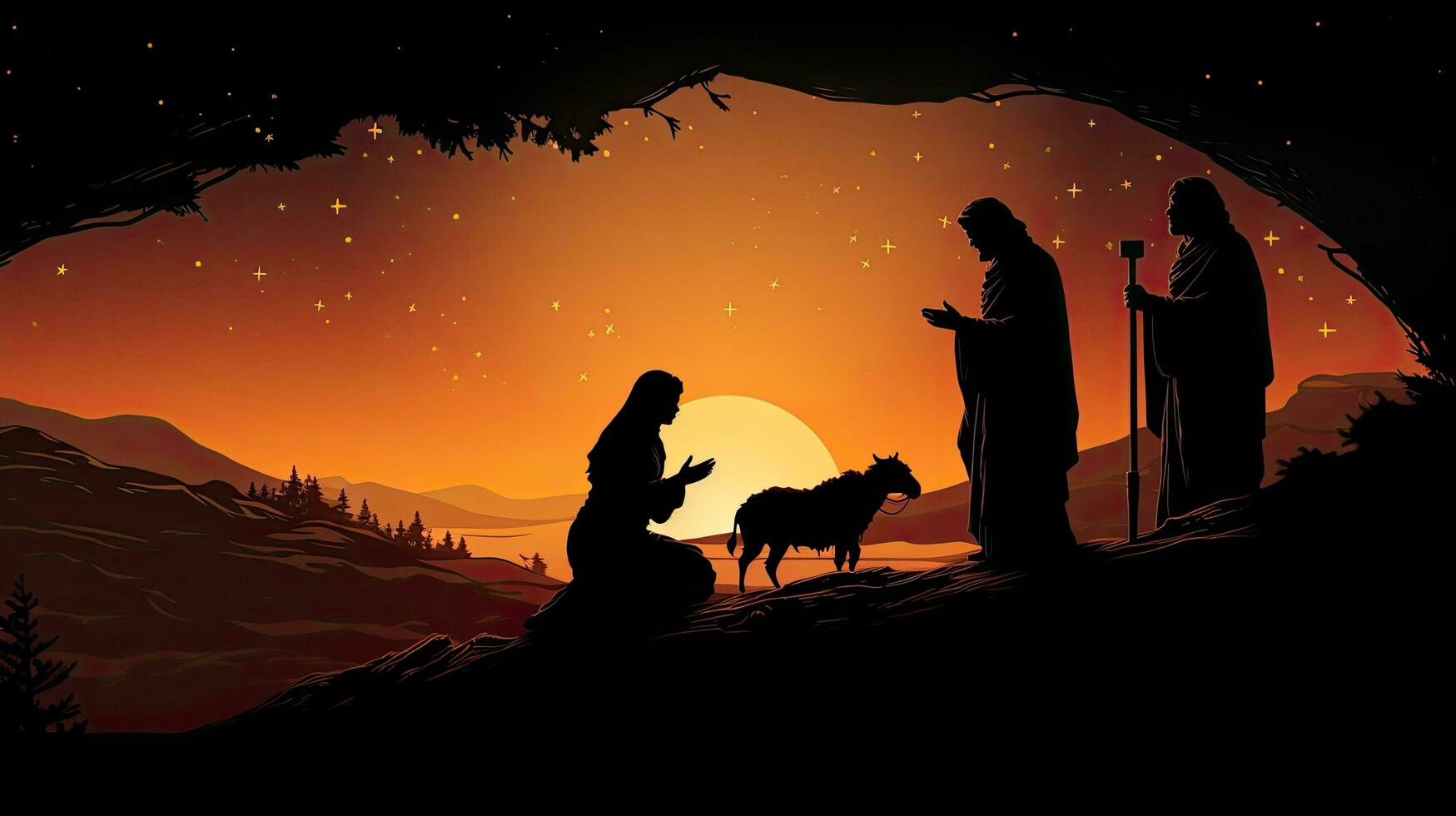 Gesù nascita santo famiglia e cometa a alba foto