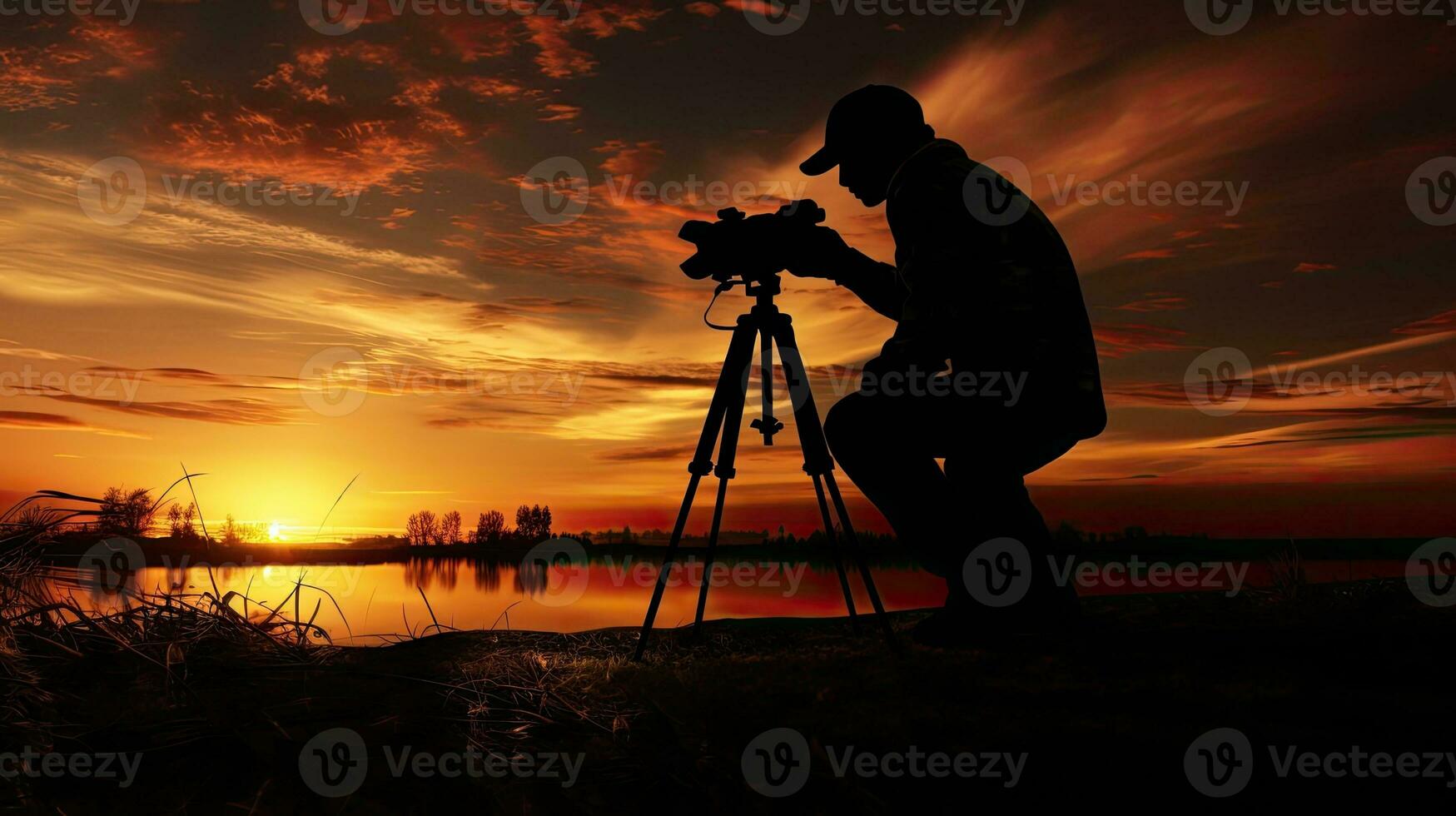 silhouette di fotografo a tramonto catturato nel un' foto