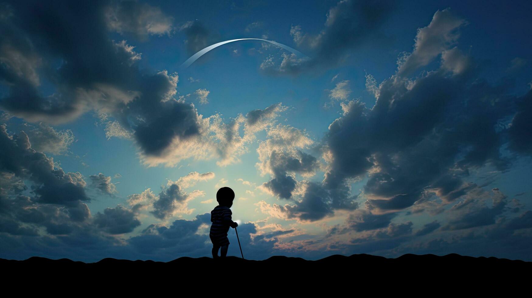 silhouette di infantile contro il cielo foto
