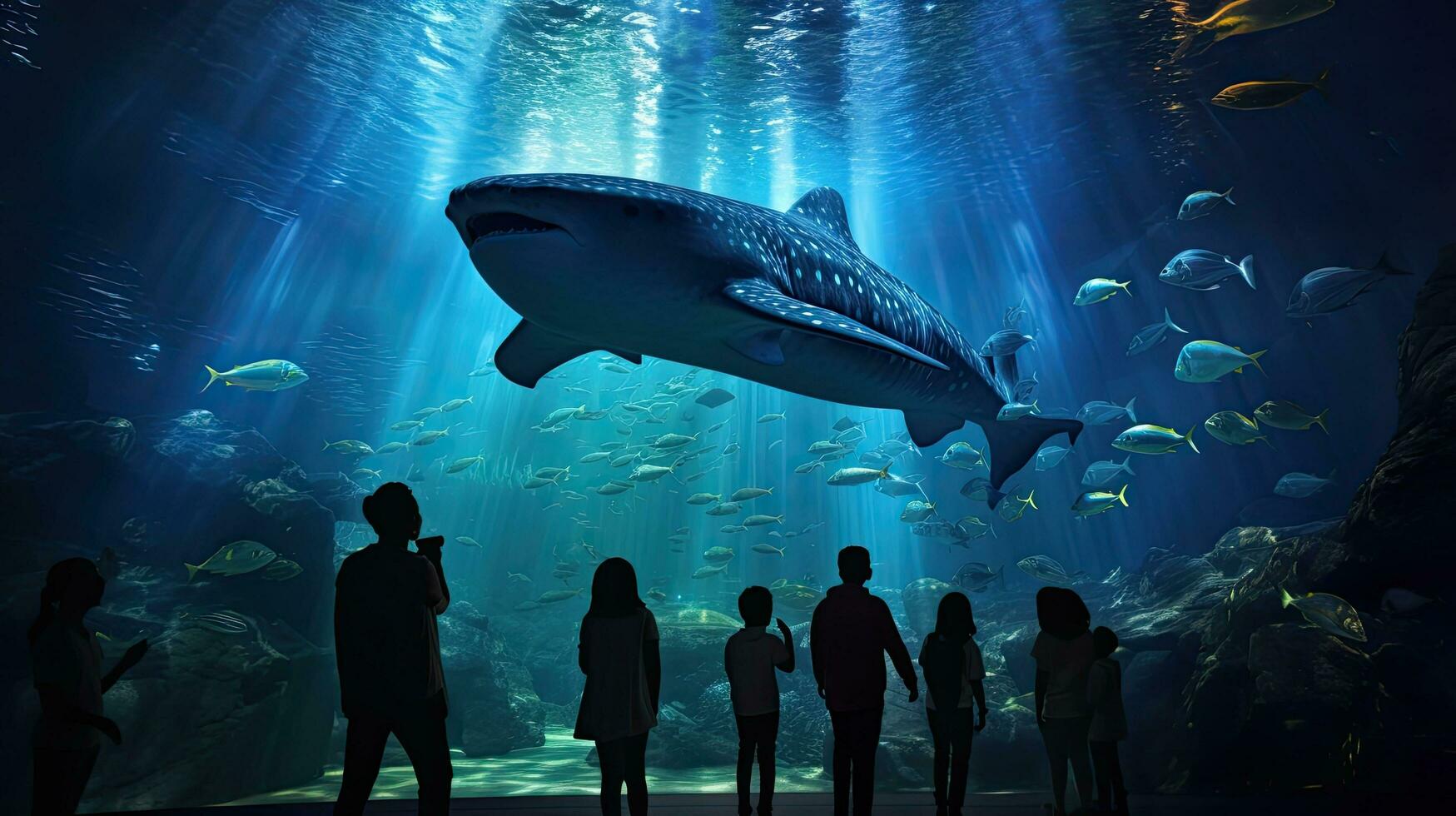 visitatori a acquario orologio sagome di pesce nuoto Compreso balena squalo foto