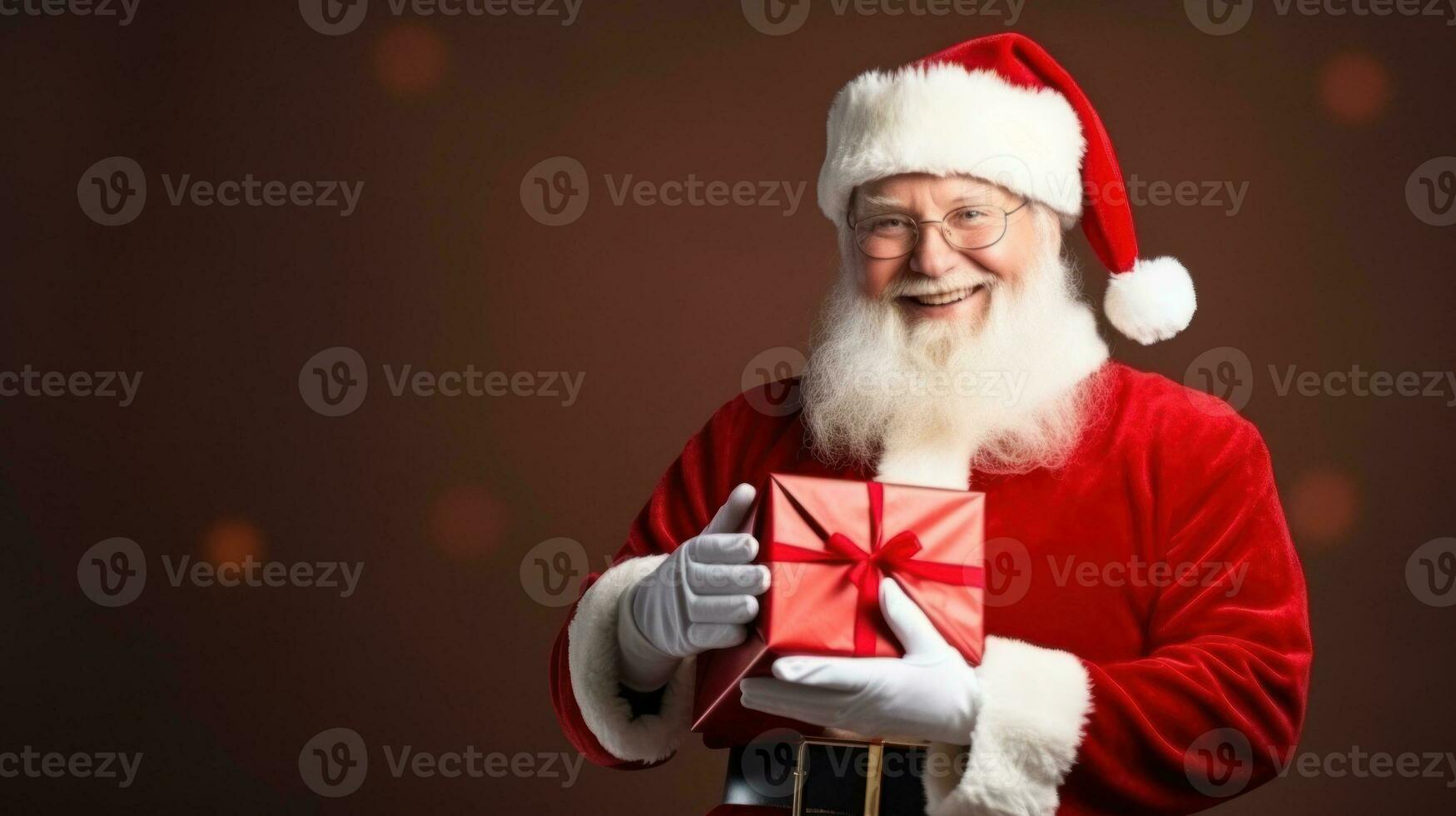 Santa Claus con regalo. illustrazione ai generativo foto