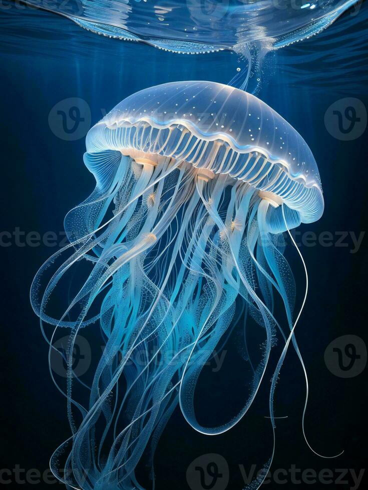 Medusa nel il blu acqua ai generato foto