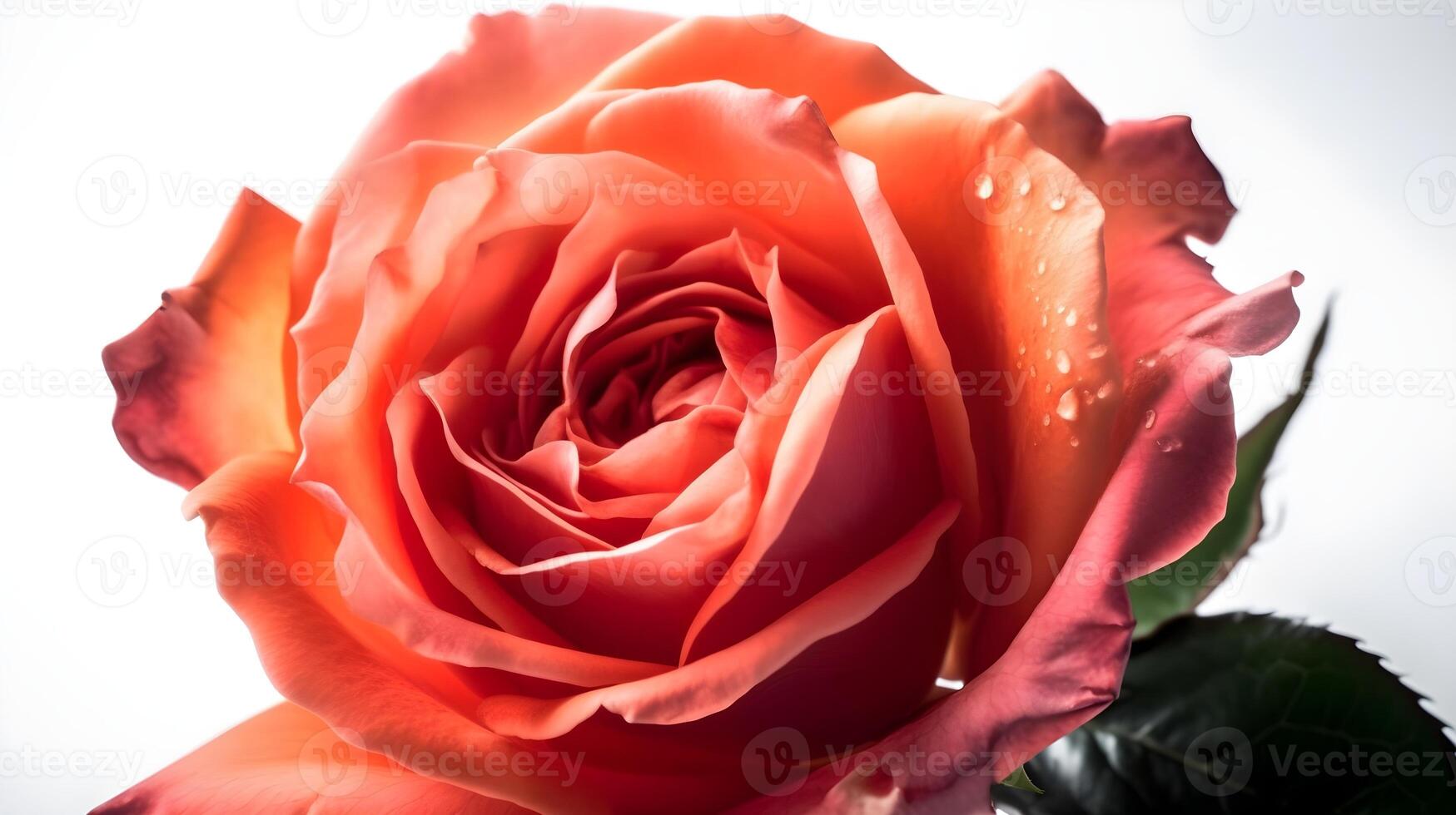 bellissimo vicino su rosa rosa fiore con alcuni le foglie e acqua gocciolina sembra fresco isolato su bianca sfondo. ai generato foto