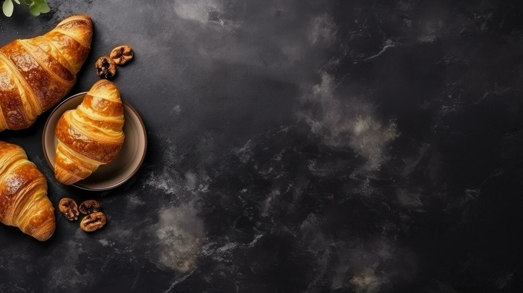 prima colazione con brioche su pietra sfondo foto