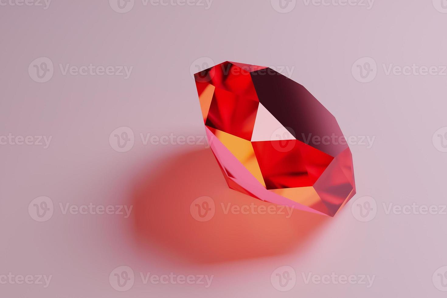 grande rubino chiaro brillante abbagliante o gemma su sfondo rosa - rendering 3d foto
