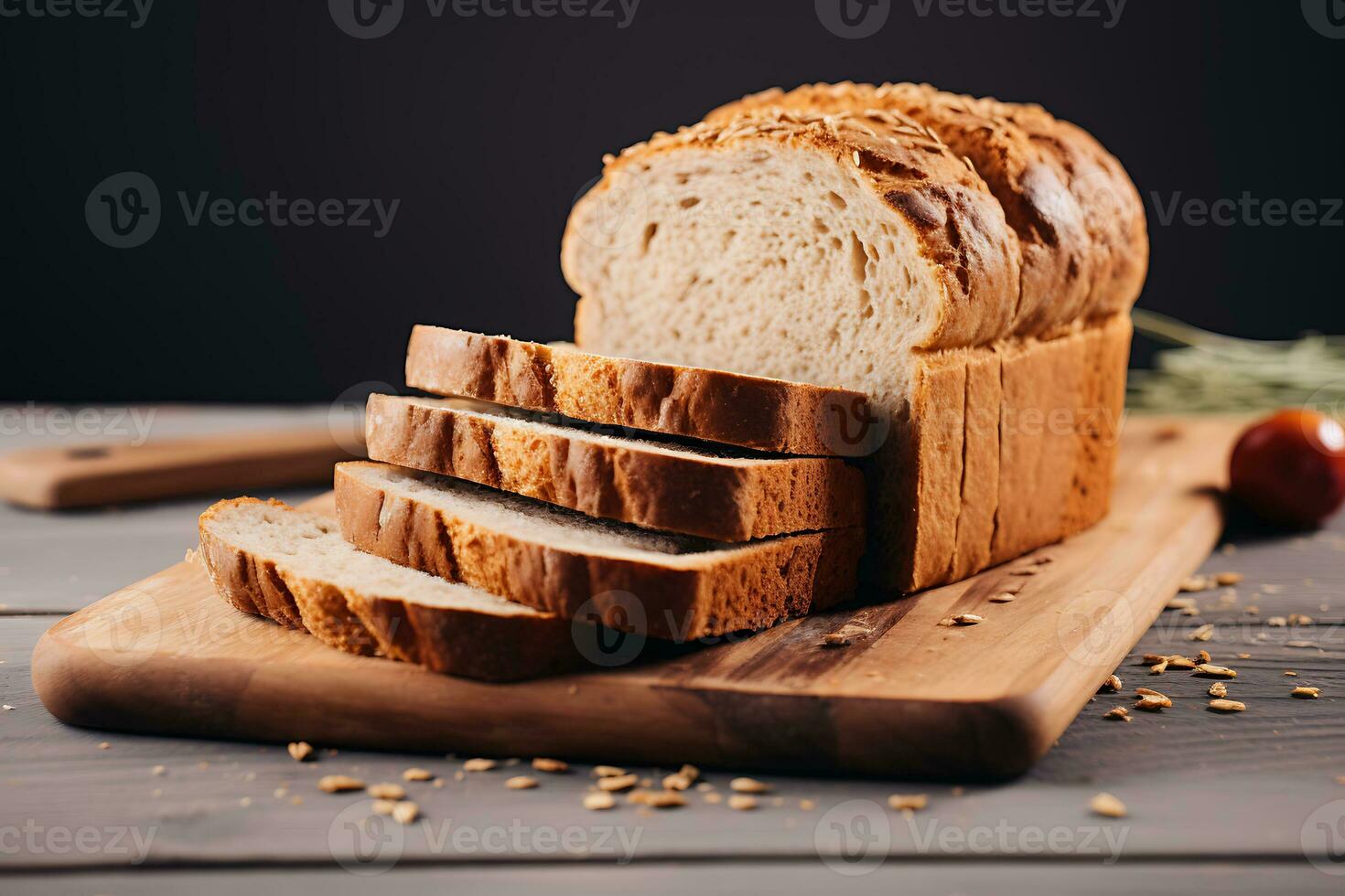 artigiano affettato crostini su superiore di taglio tavola. ai generato. foto