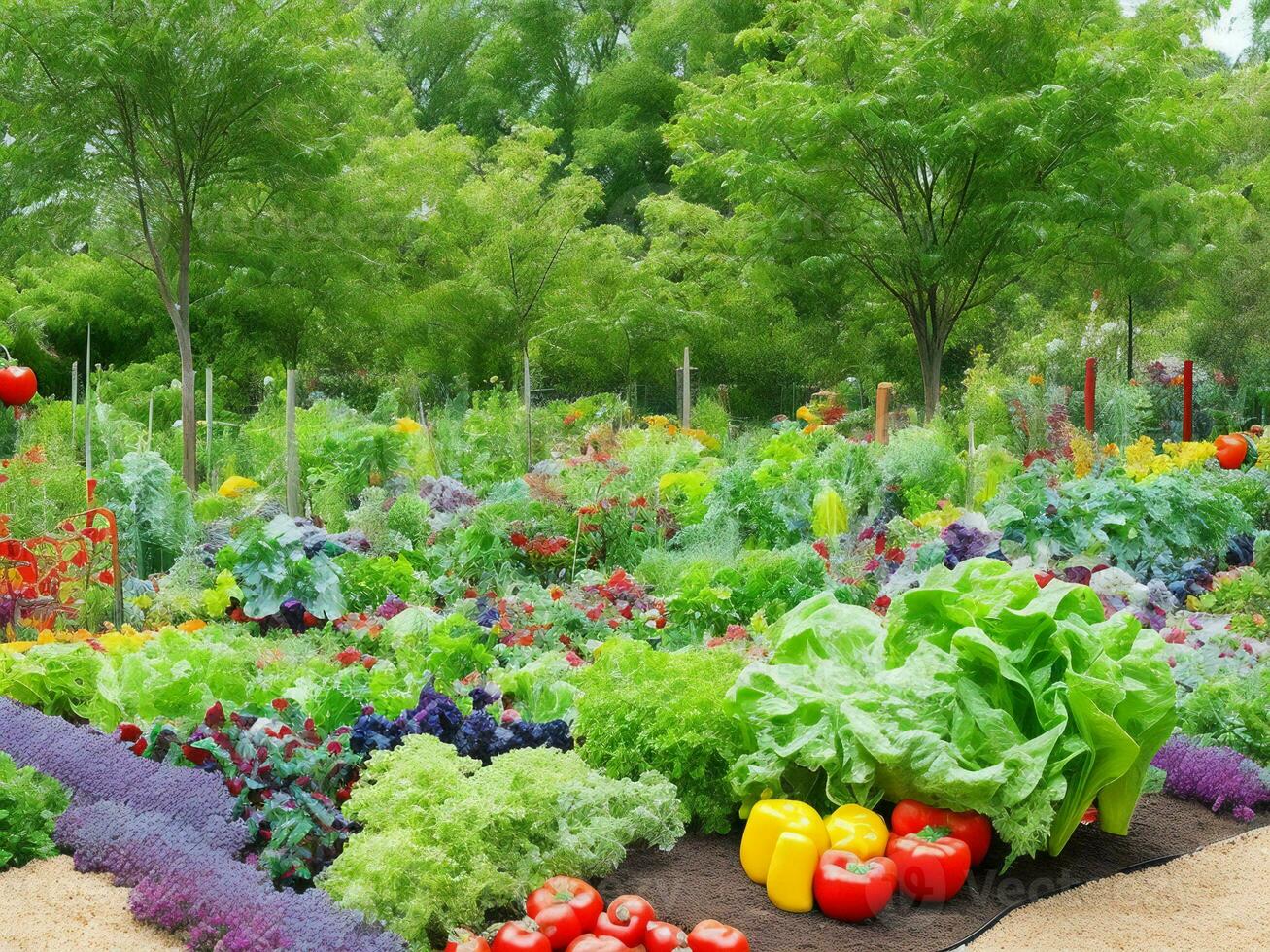 un' verdura giardino con molti diverso tipi di verdure ai generato foto