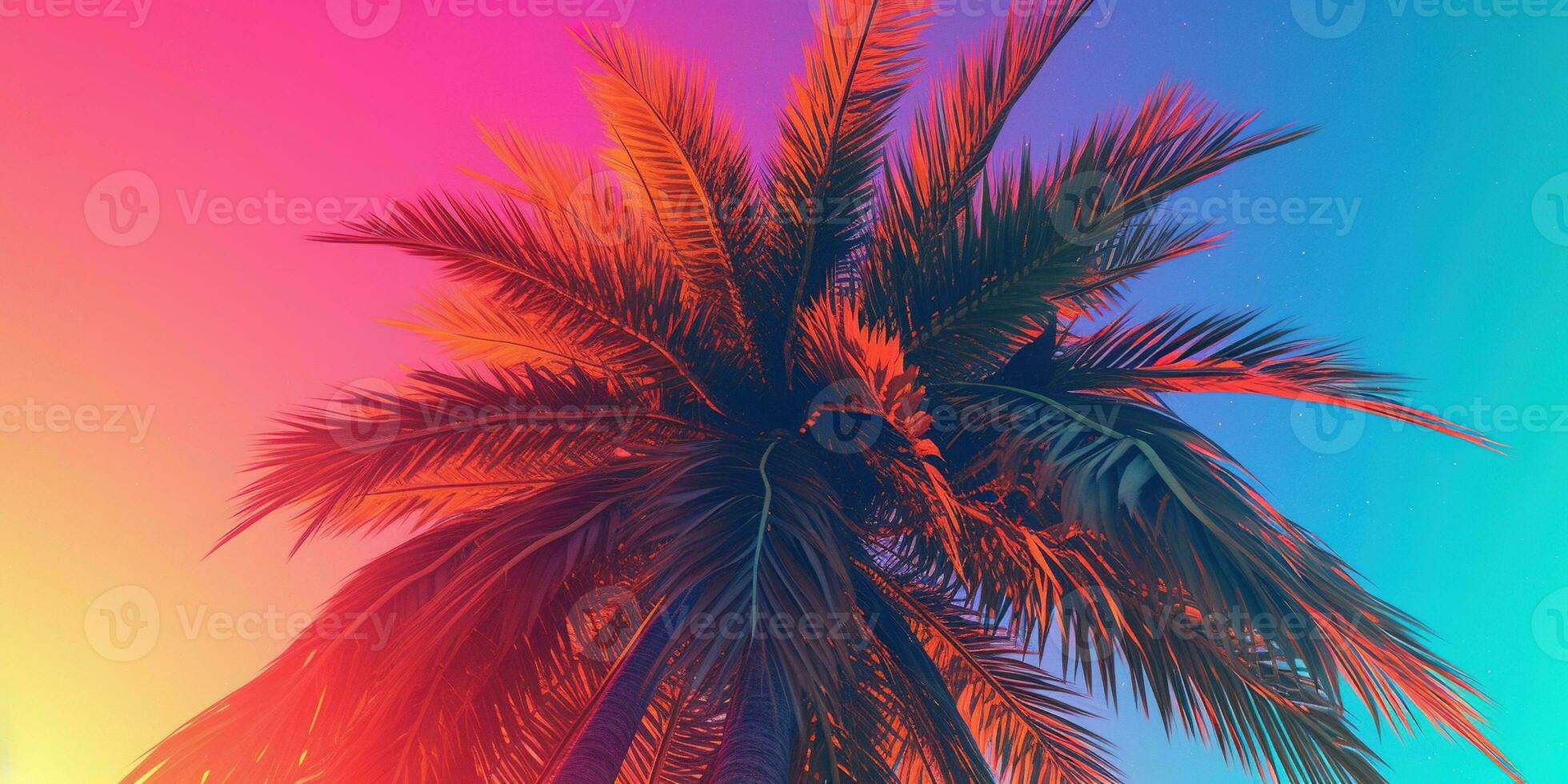 generativo ai, retrò California Noce di cocco palme. Hawaii palma alberi a tramonto. estate sfondo foto