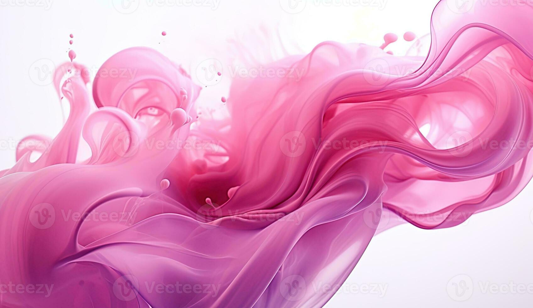 generativo ai, fluente leggero rosa, Viva magenta Fumo con schizzi. morbido fluido striscione, primavera femmina umore, 3d effetto, moderno macro realistico astratto sfondo illustrazione, inchiostro nel acqua effetto foto