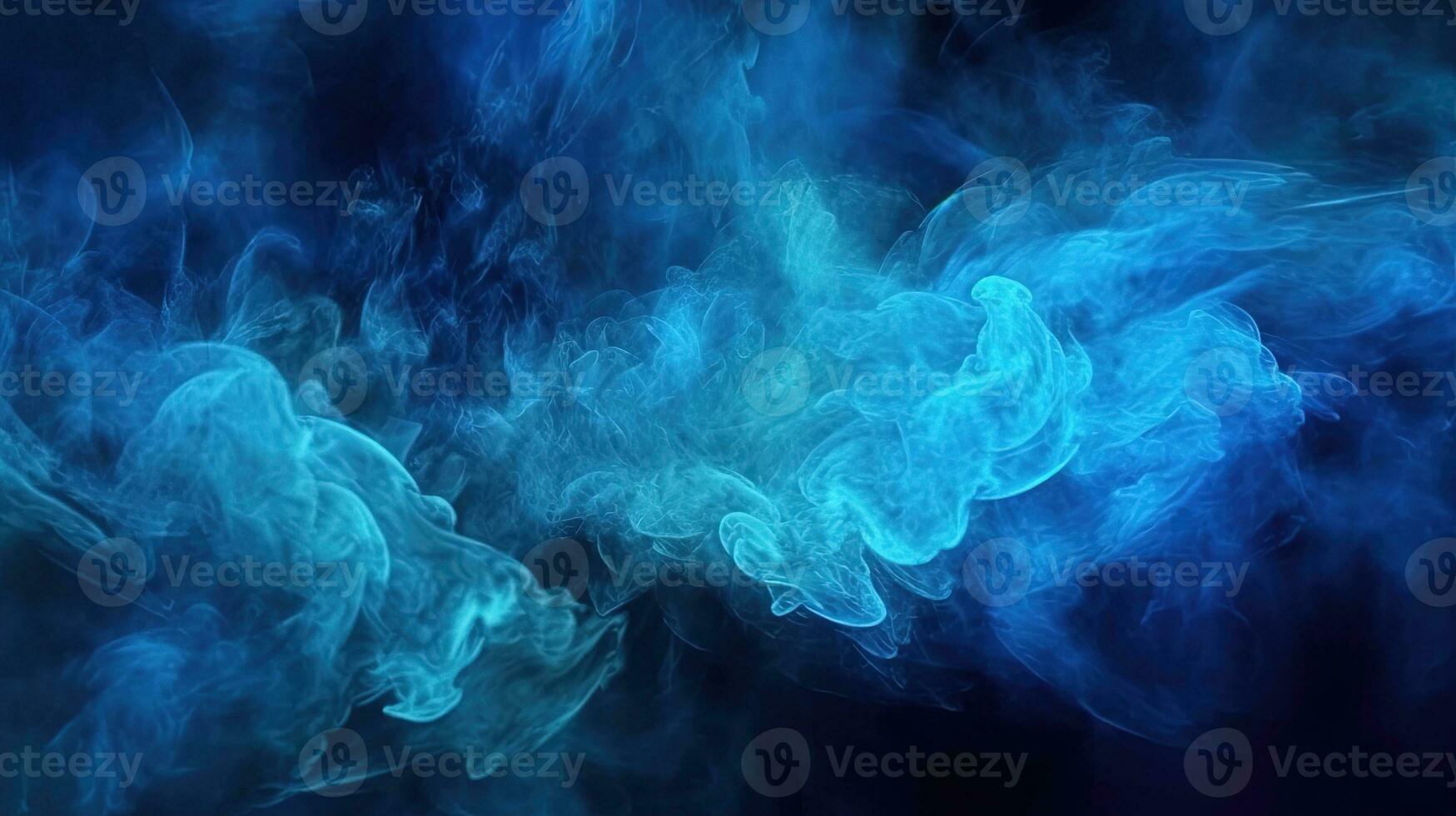tempestoso onda di blu particella struttura dipingere, evocando vapore e nebbia su un' buio nero astratto sfondo. brillante Fumo. luccichio fluido. inchiostro acqua. Magia nebbia. ai generato foto