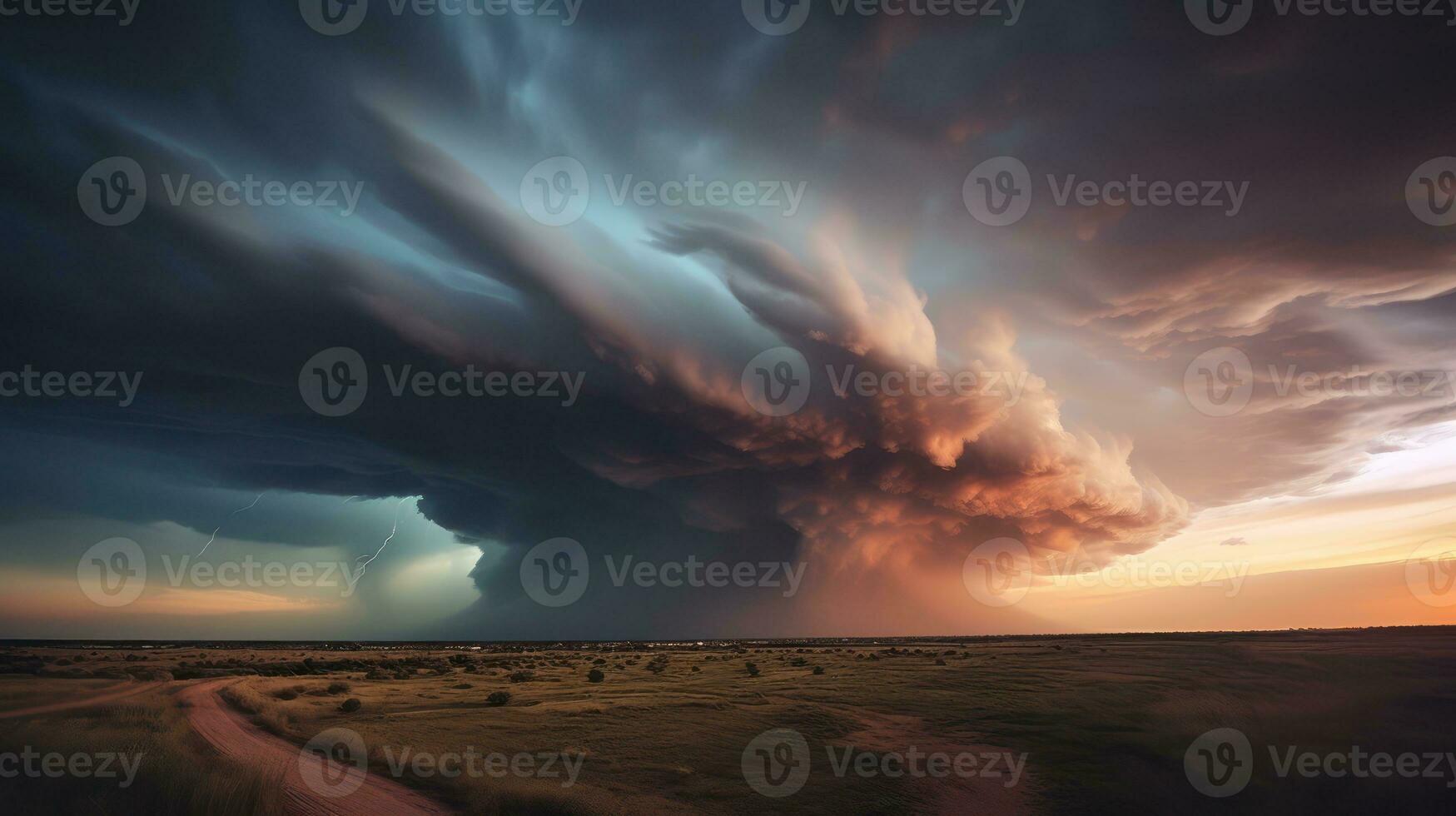 tempesta avvertimento, supercella, pesante pioggia nel estate, con salve. generativo ai. foto