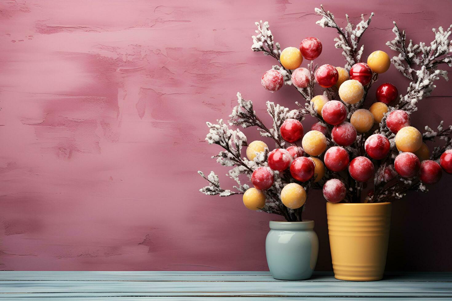 Natale decorazione su grunge decorativo rosa pastello stucco parete. regalo scatole con copia spazio. generativo ai illustrazione foto