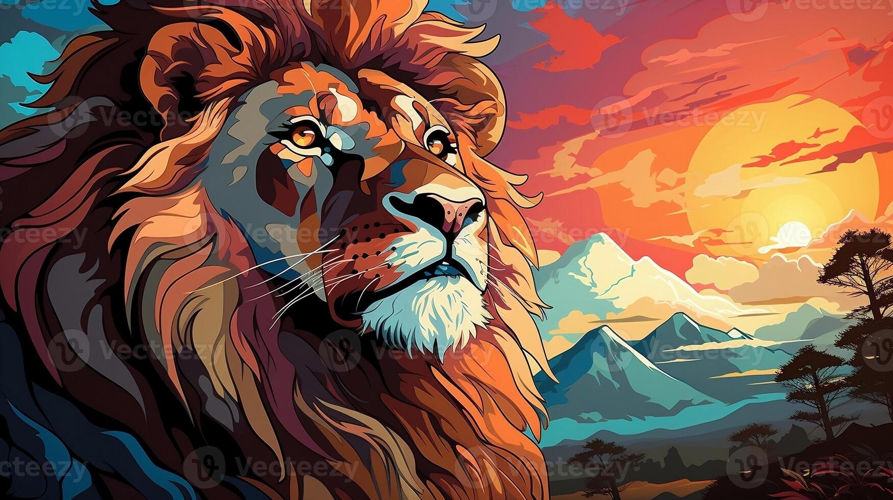 colorato Leone nel pop arte stile vettore illustrazione generativo ai foto