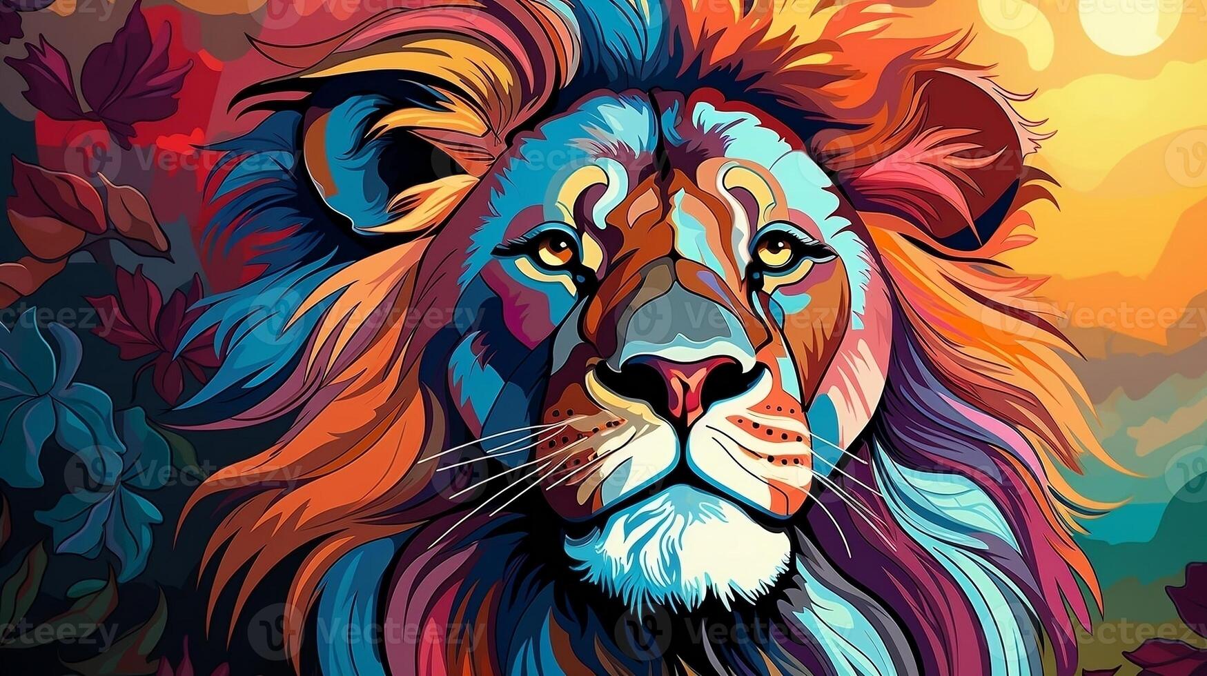 colorato Leone nel pop arte stile vettore illustrazione generativo ai foto