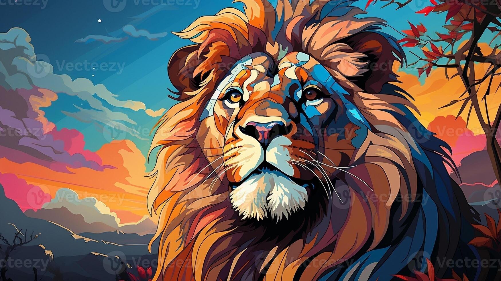 colorato Leone nel pop arte stile vettore illustrazione generativo ai foto