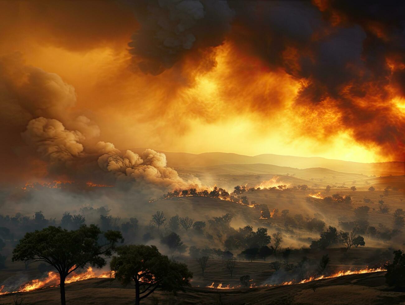 Immagine mostrando un' paesaggio con un' ardente wildfire foto