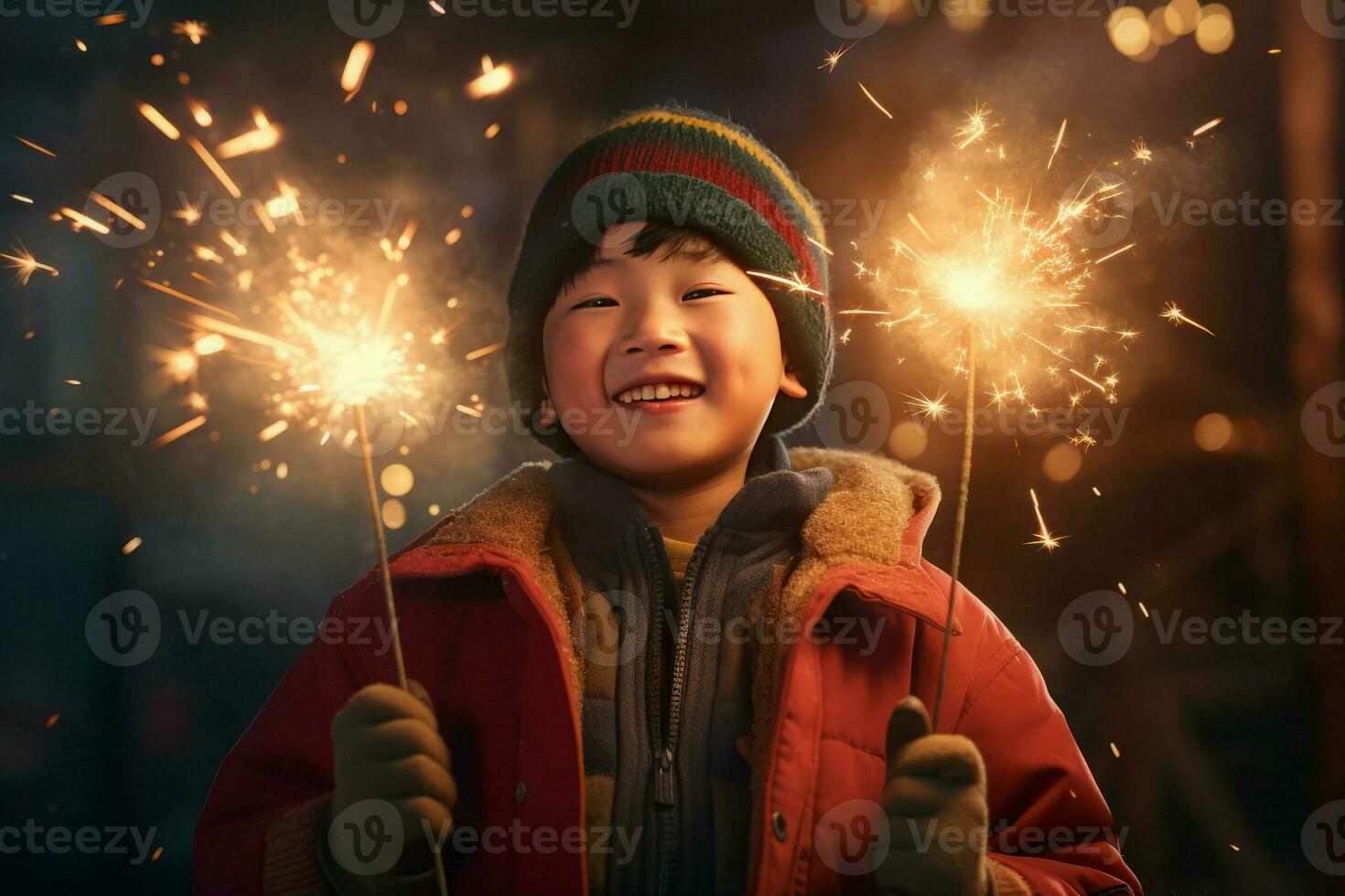 Cinese ragazzo fuochi d'artificio. creare ai foto
