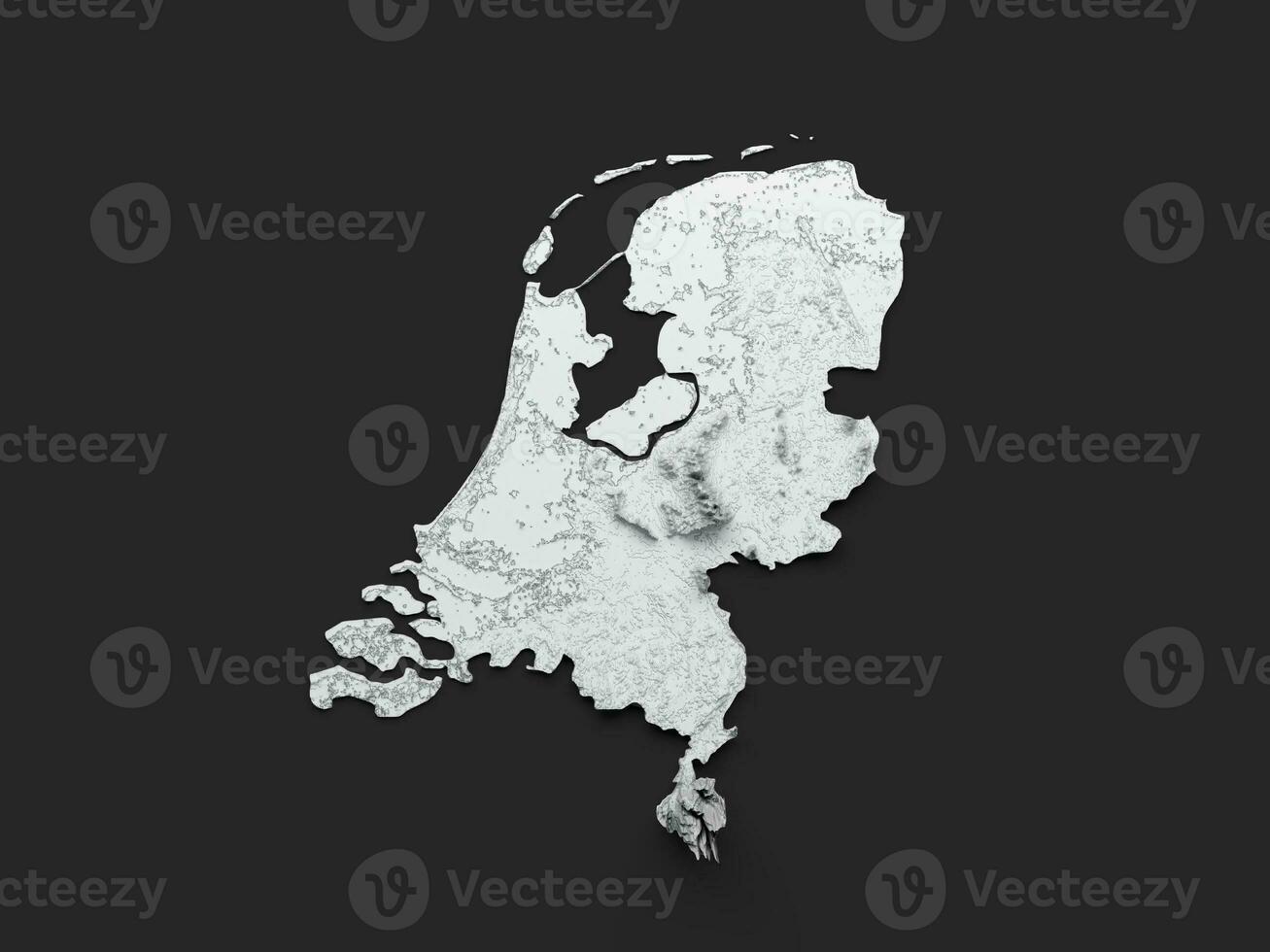 3d Olanda carta geografica nero e bianca ombroso sollievo ipsometrico carta geografica su nero sfondo 3d illustrazione foto