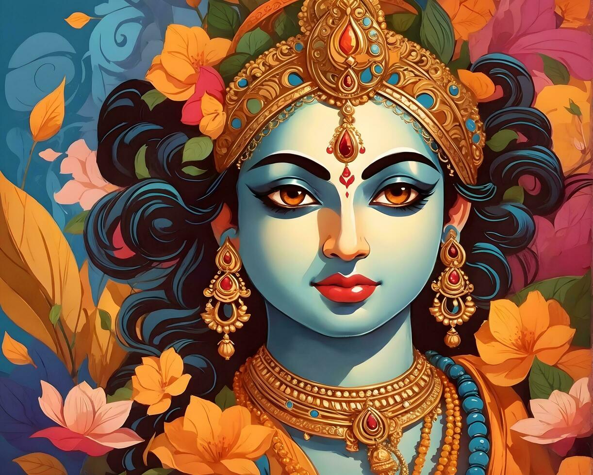 ai generativo krishna Janmashtami illustrazione carta disegno, sfondo foto