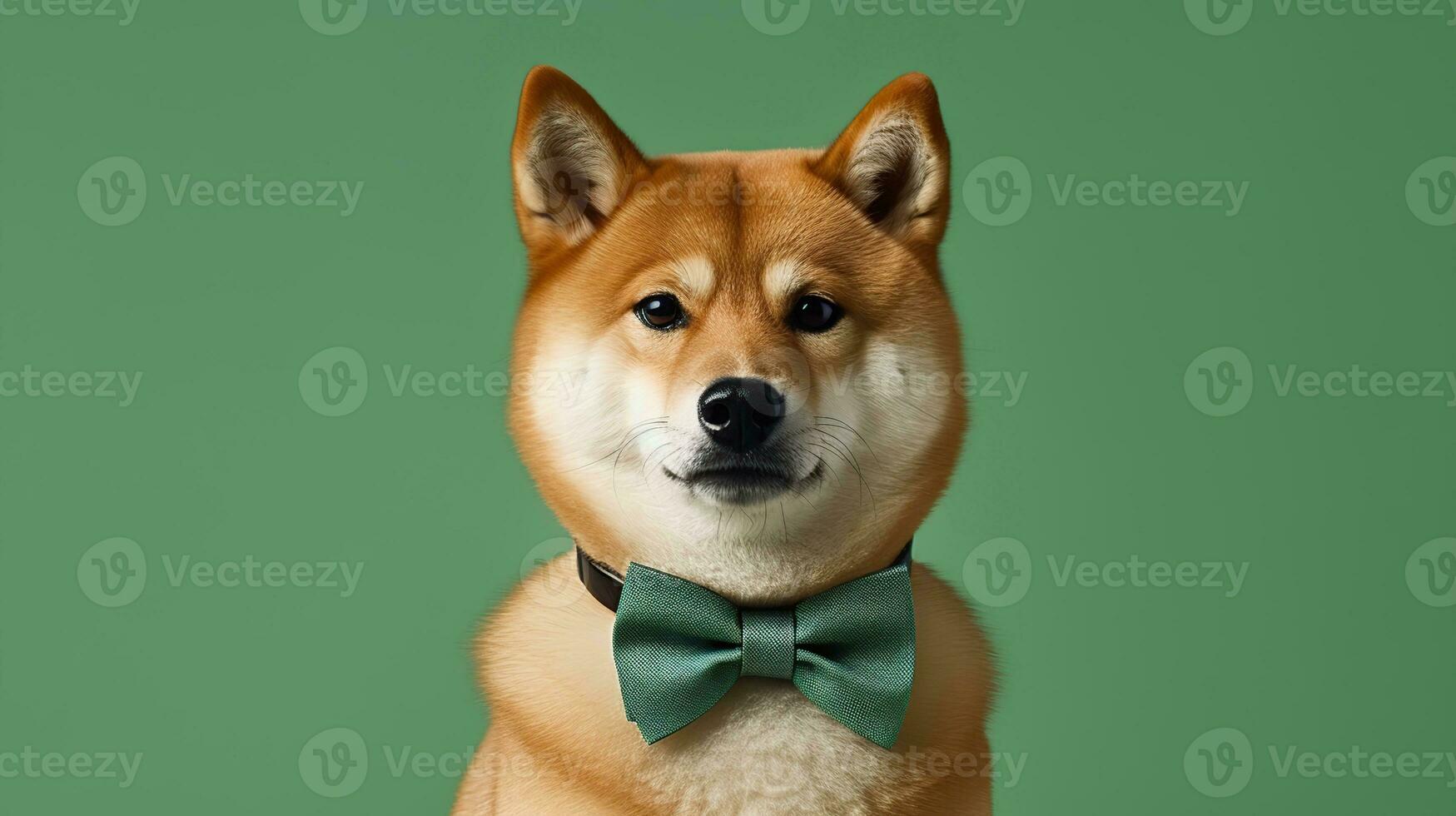 shiba inu cane ritratto su verde sfondo. generativo ai foto