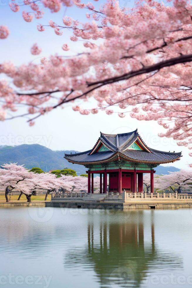 il Gyeongbokgung tempio nel Corea con autunnale. generativo ai foto