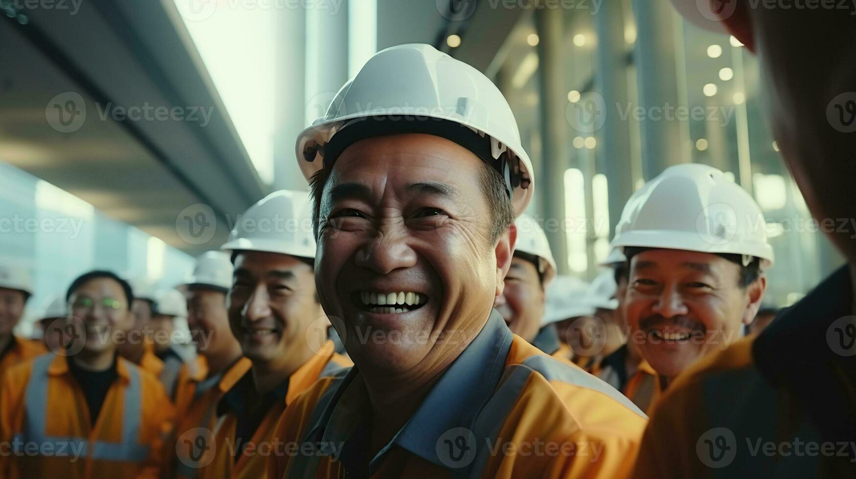 incontro di un' gruppo di costruzione lavoratori. generativo ai foto