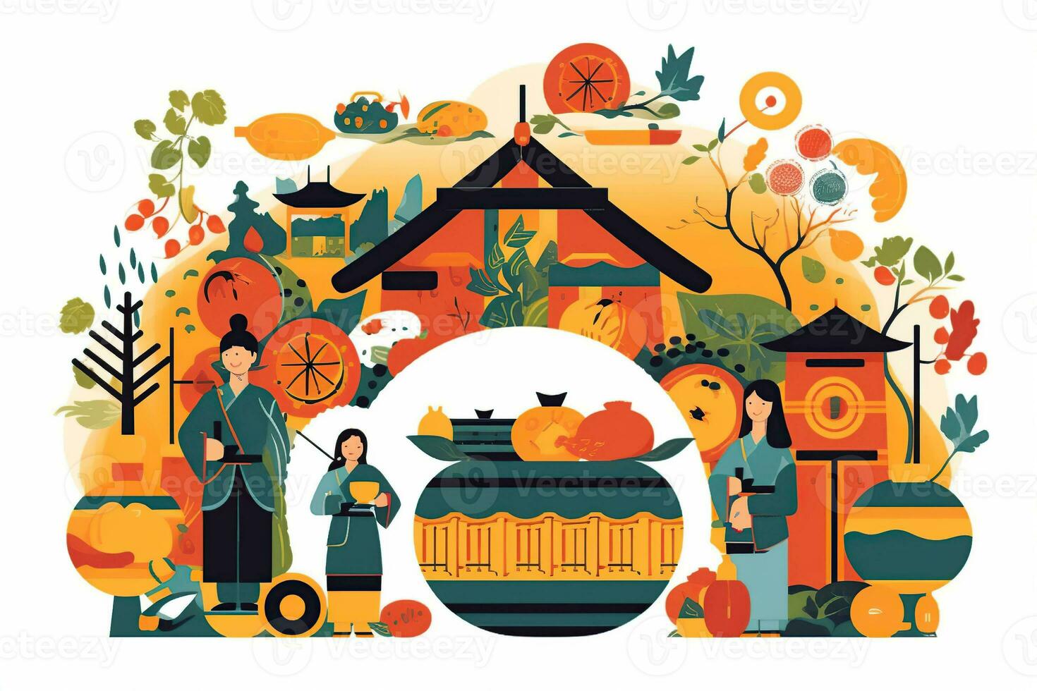 chuseok, piatto stile illustrazione. generativo ai foto