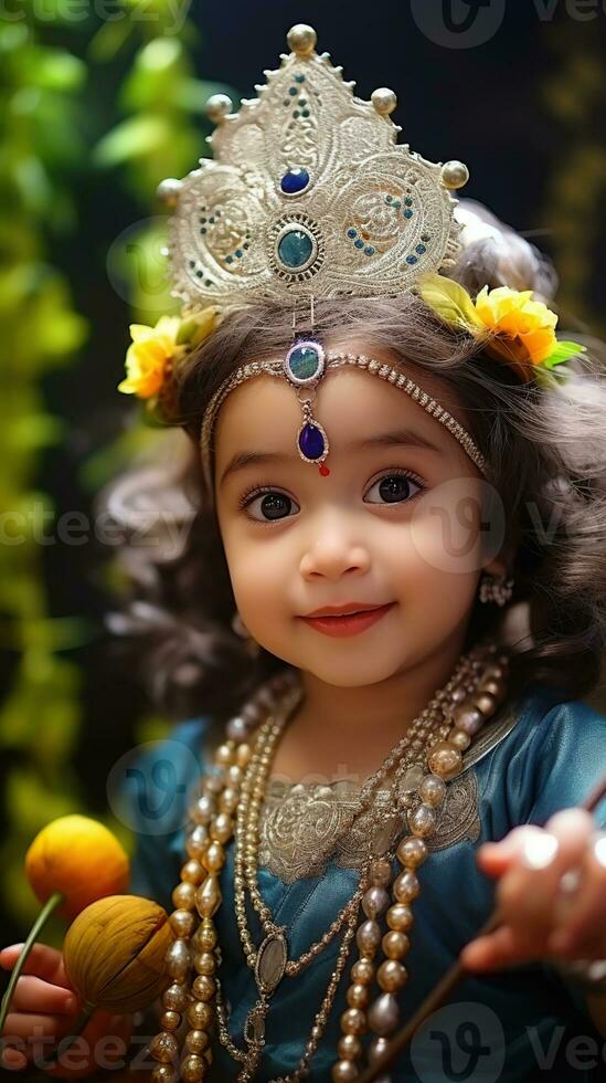 fantasia vestito krishna, indiano signore krishna. ai generato foto