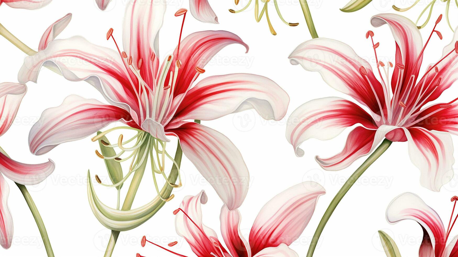 senza soluzione di continuità modello di ragno giglio fiore nel acquerello stile isolato su bianca sfondo. ragno giglio fiore struttura sfondo. generativo ai foto