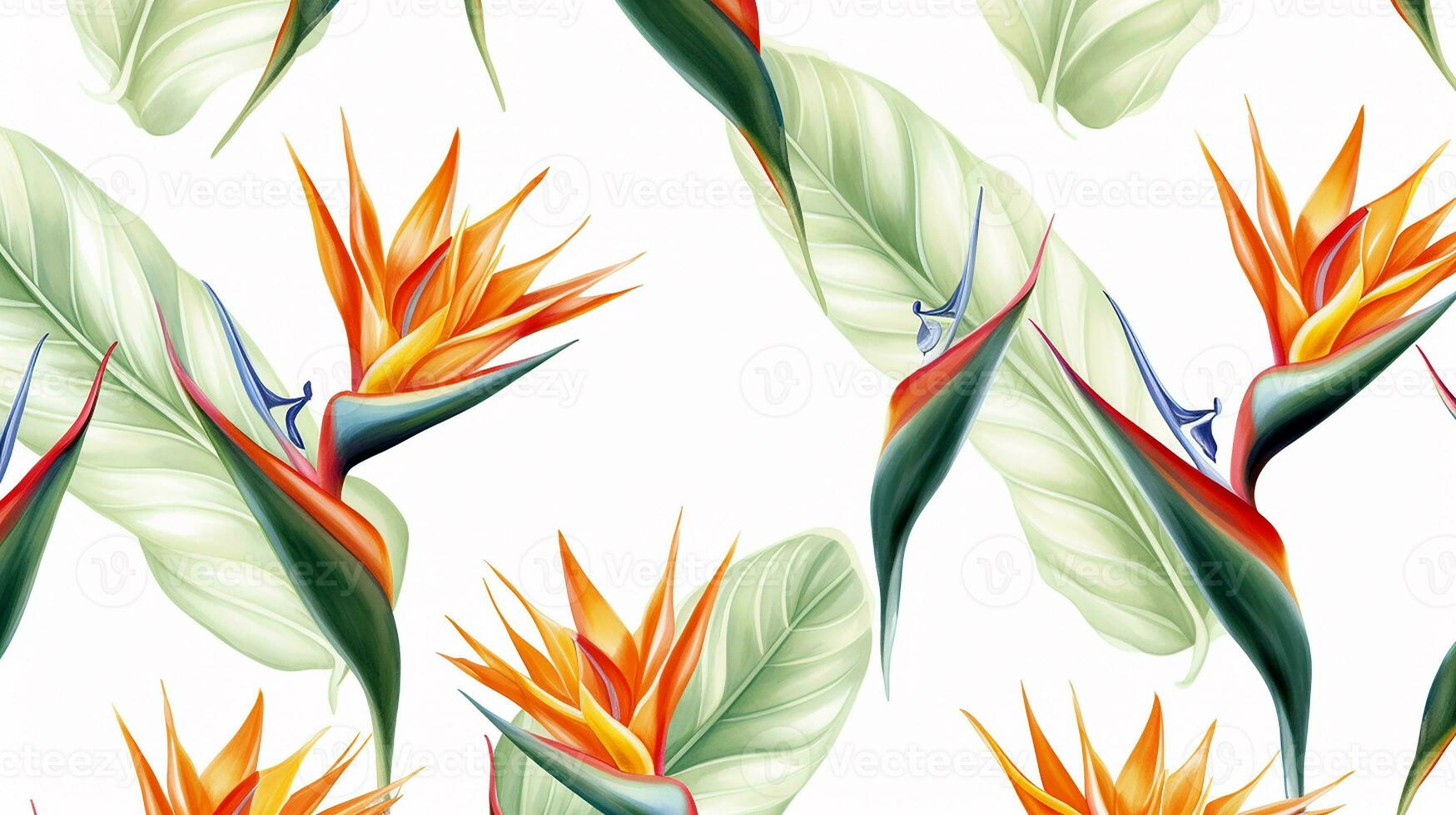 senza soluzione di continuità modello di uccello di Paradiso fiore nel acquerello stile isolato su bianca sfondo. uccello di Paradiso fiore struttura sfondo. generativo ai foto