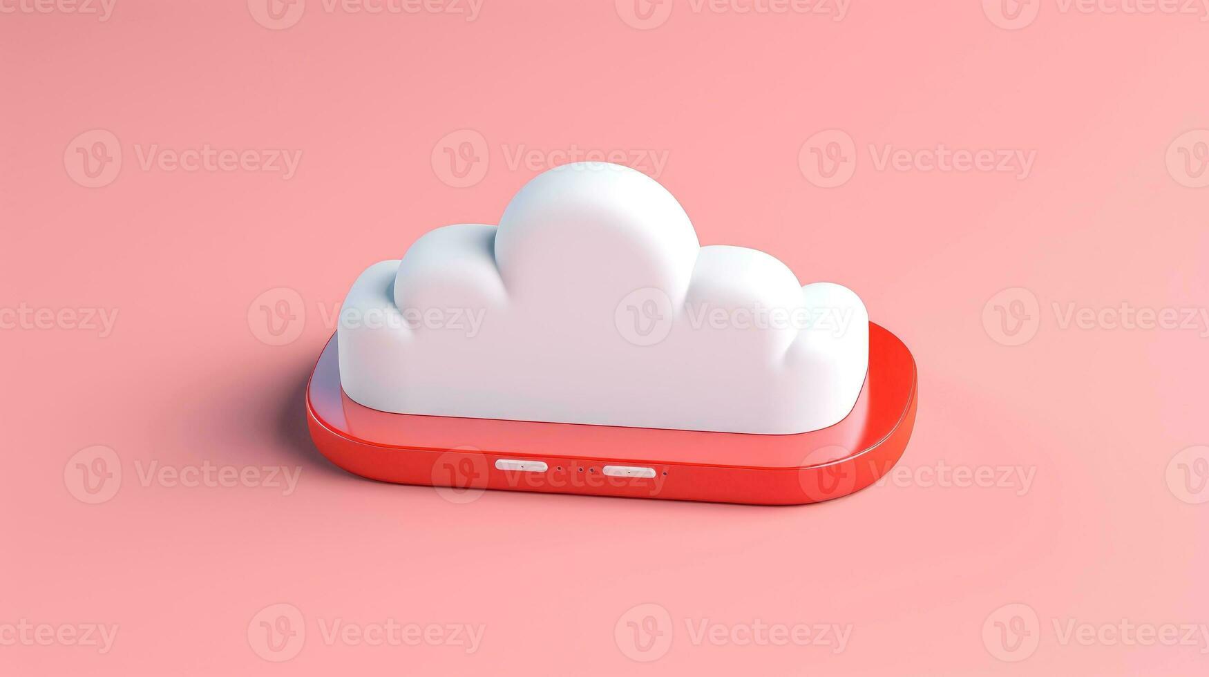 3d rosso bianca nube icona minimo stile, nube calcolo in linea servizio, digitale tecnologia sicurezza concetto, generativo ai illustrazione foto