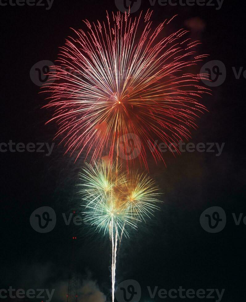 bellissimo colorato fuoco d'artificio su il cielo a notte. foto