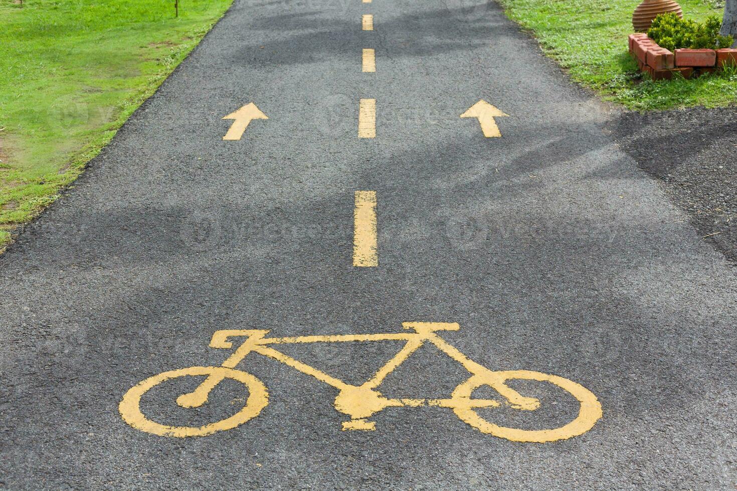 bicicletta cartello nel pubblico parco la zona. foto