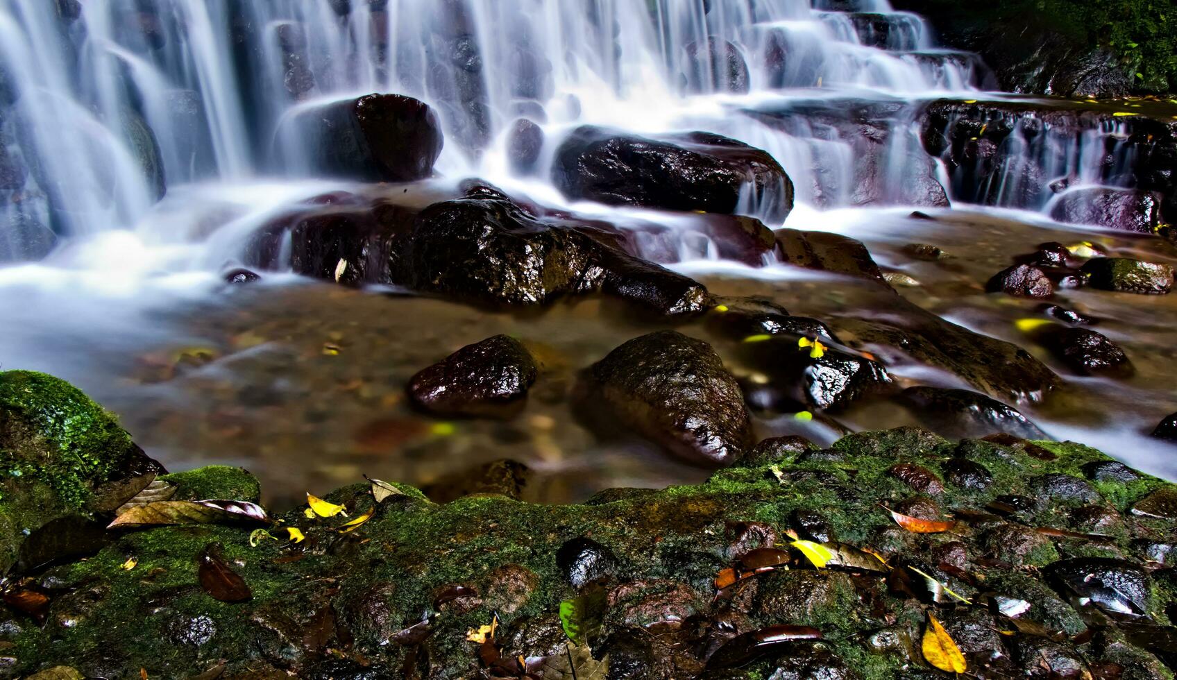 bellissimo Visualizza di cascata, acqua flusso nel fiume con cascata Visualizza foto