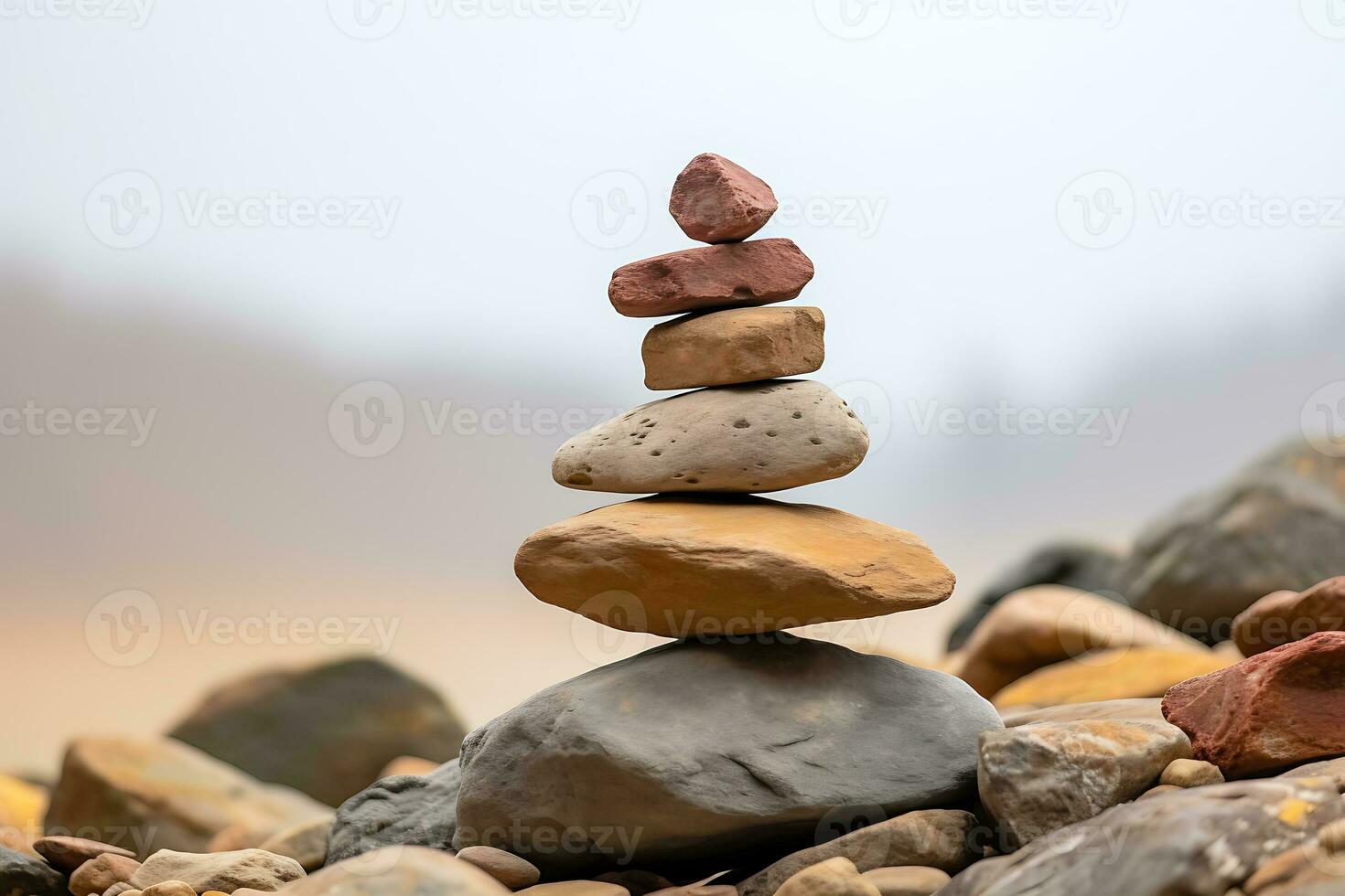 pila di equilibrato rocce in giro mucchio di rocce. ai generato. foto