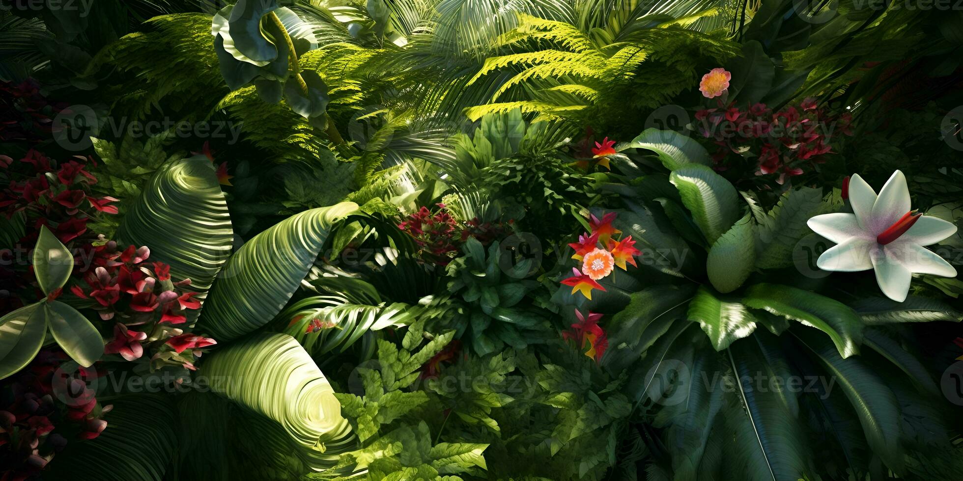 superiore Visualizza tropicale fiori alberi impianti sfondo, ai creare foto