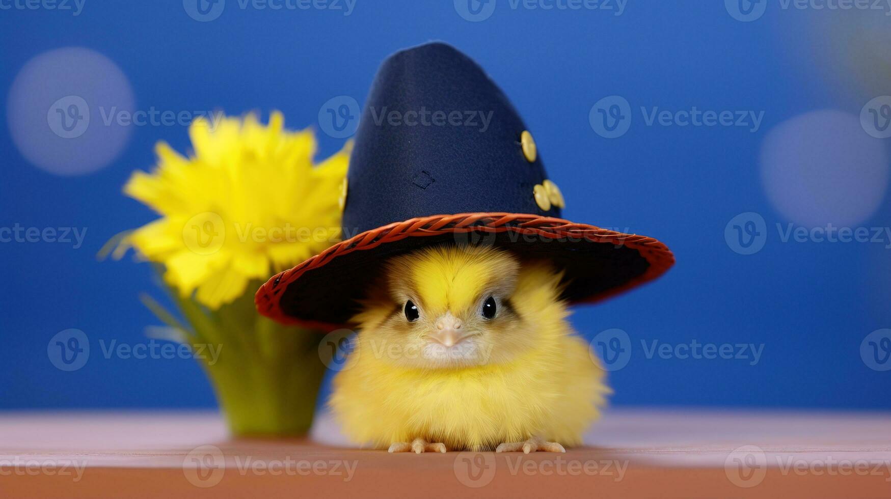 carino poco pollo indossare un' cappello su colorato sfondo con copia spazio. ai generativo foto