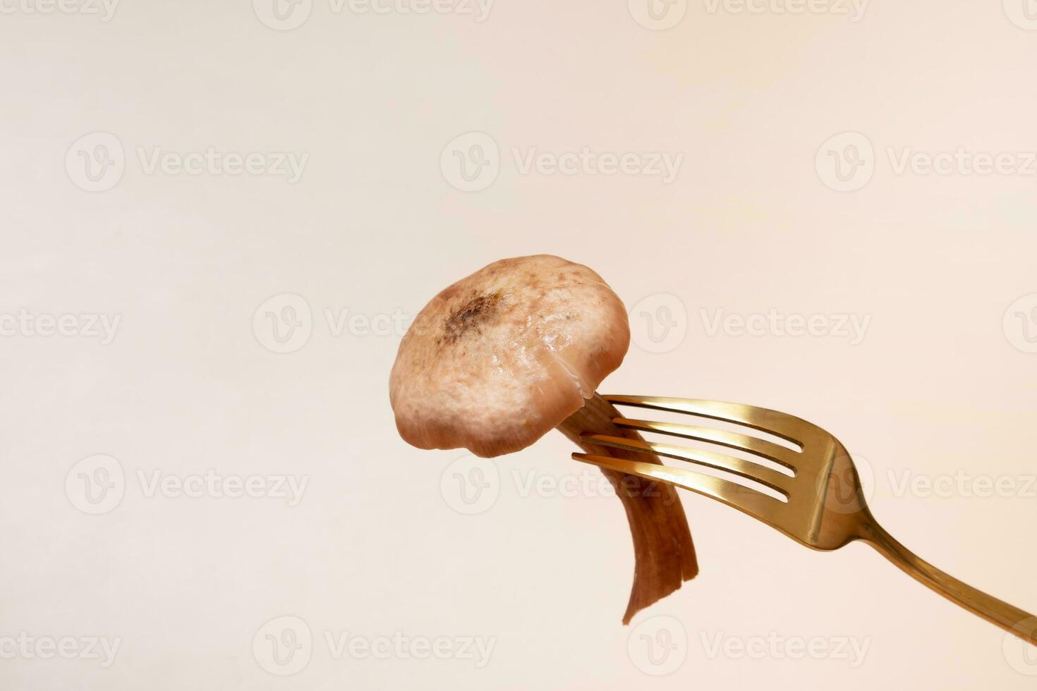 miele fungo mashroom su un' forchetta su un' beige sfondo foto