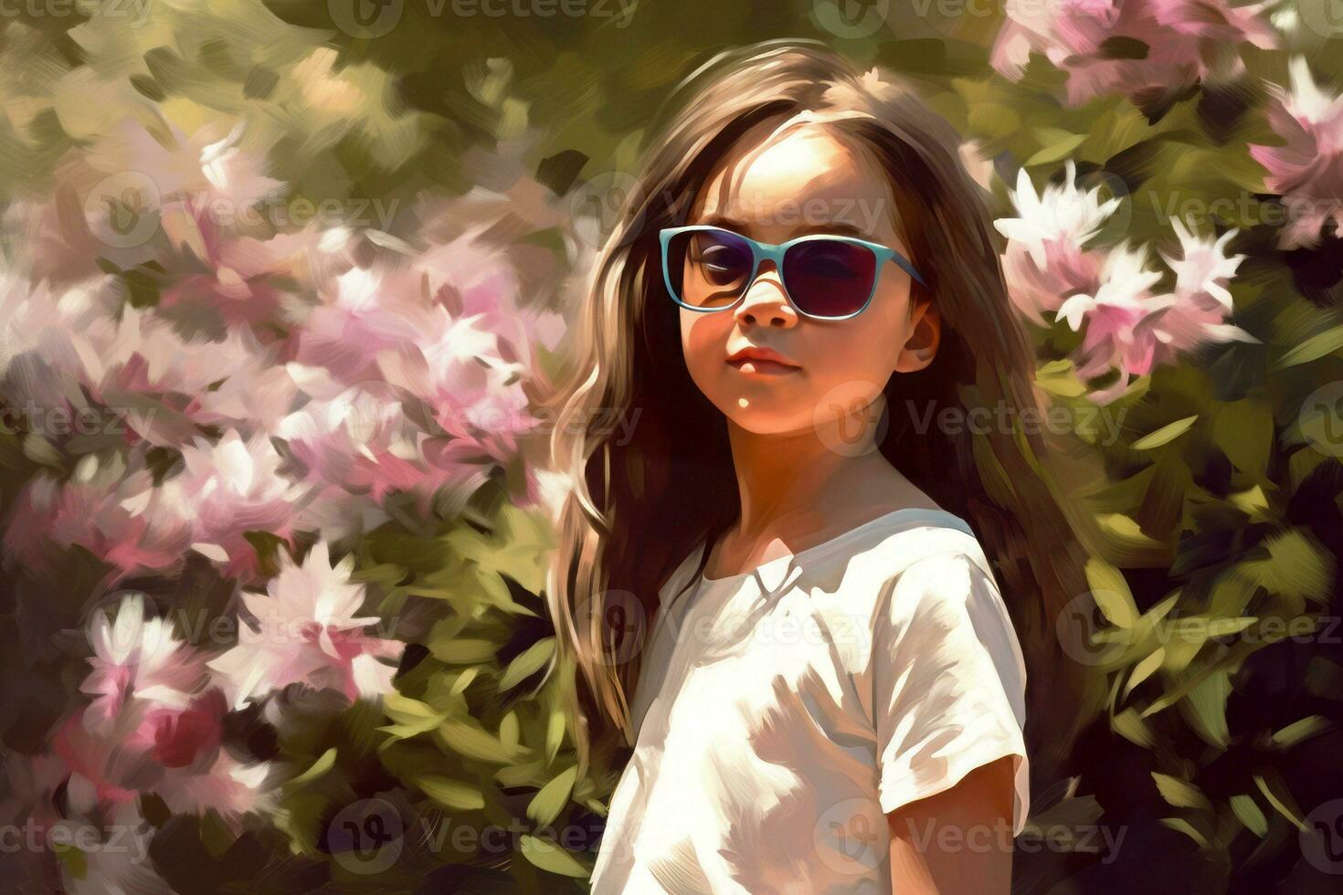 ragazza occhiali da sole rosa fiori. creare ai foto