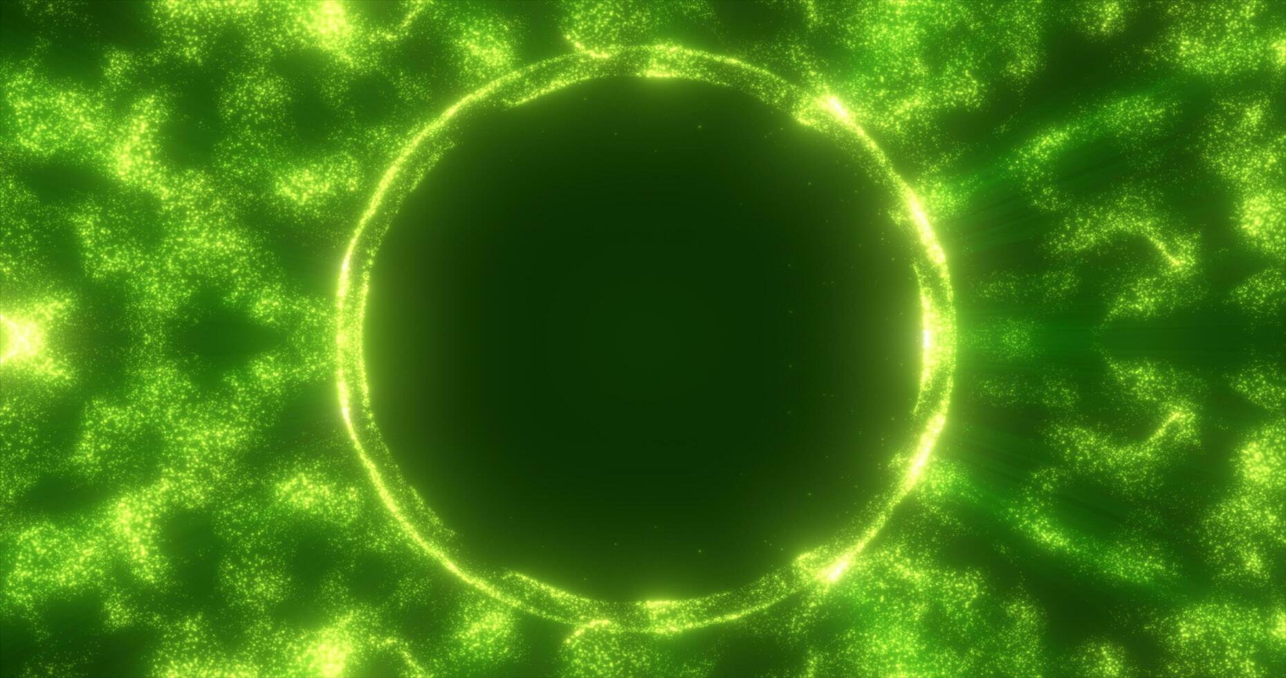 astratto verde sfondo a partire dal un energia blu Magia squillare di un' il giro telaio di raggiante particelle e onde di energia foto
