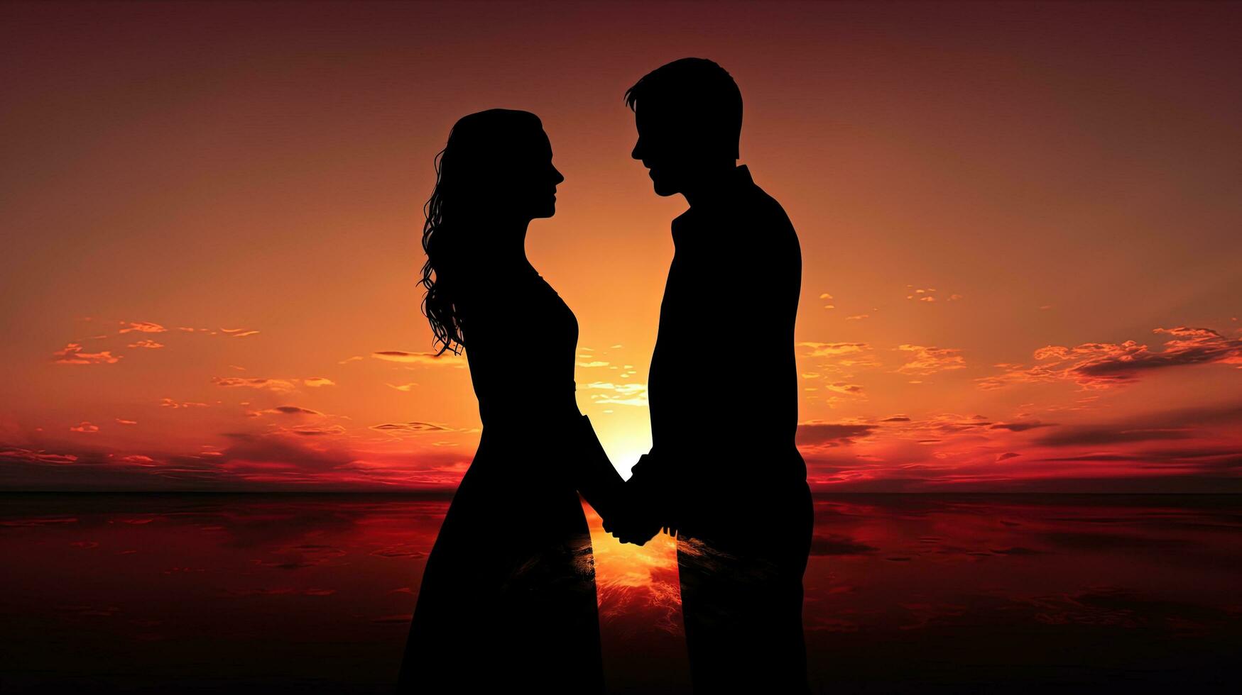 coppia Tenere mani di fronte ogni altro a tramonto. silhouette concetto foto