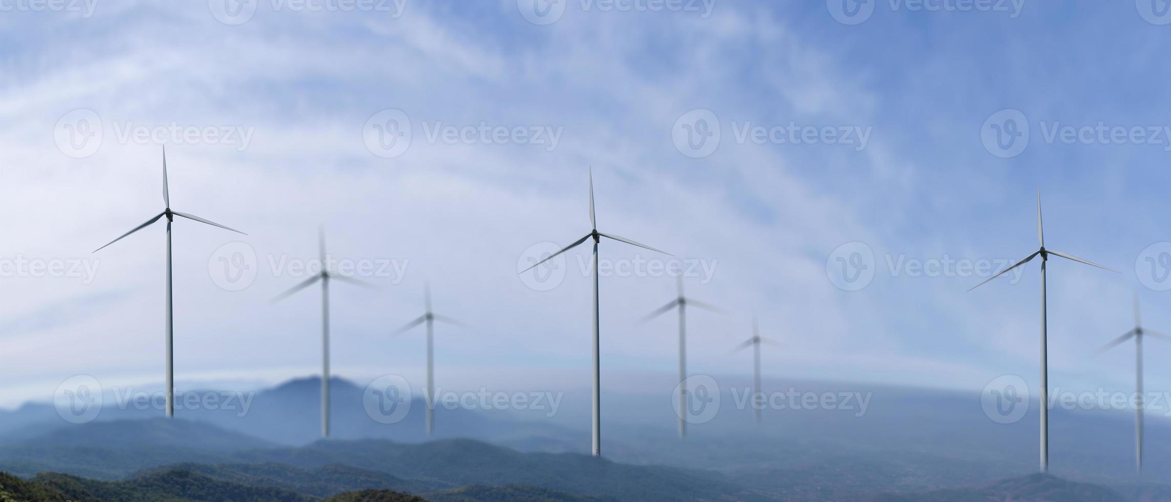 turbina eolica o energia eolica tradotta in elettricità, la protezione dell'ambiente rende il mondo non caldo. foto